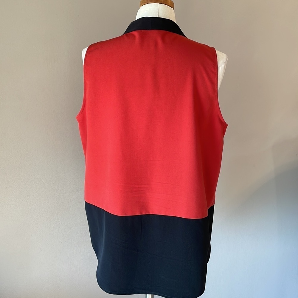 H by HALSTON colorblock sleeveless top snap down front closure rustic orange L - Picture 4 of 9